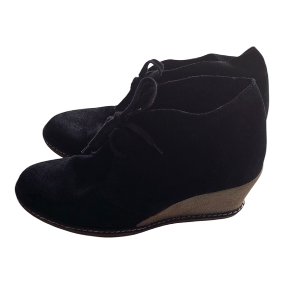 J Crew MacAlister Black Tan Suede Wedge Ankle Boots Womens 8 Lace Made In Italy - Picture 5 of 14